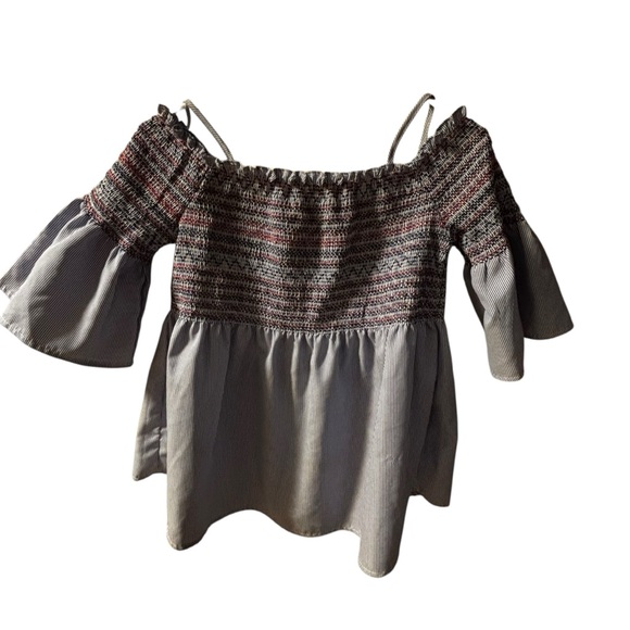 Active USA Tops - Active USA Blue Striped Flutter Sleeve Coquette Bohemian Blouse Small